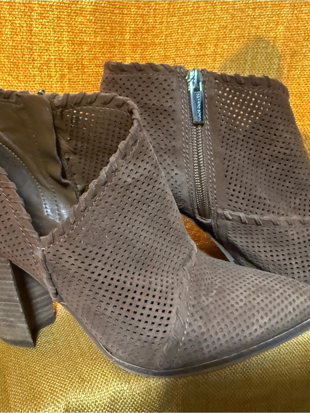 Vince Camuto Brown Perforated Suede Ankle Booties